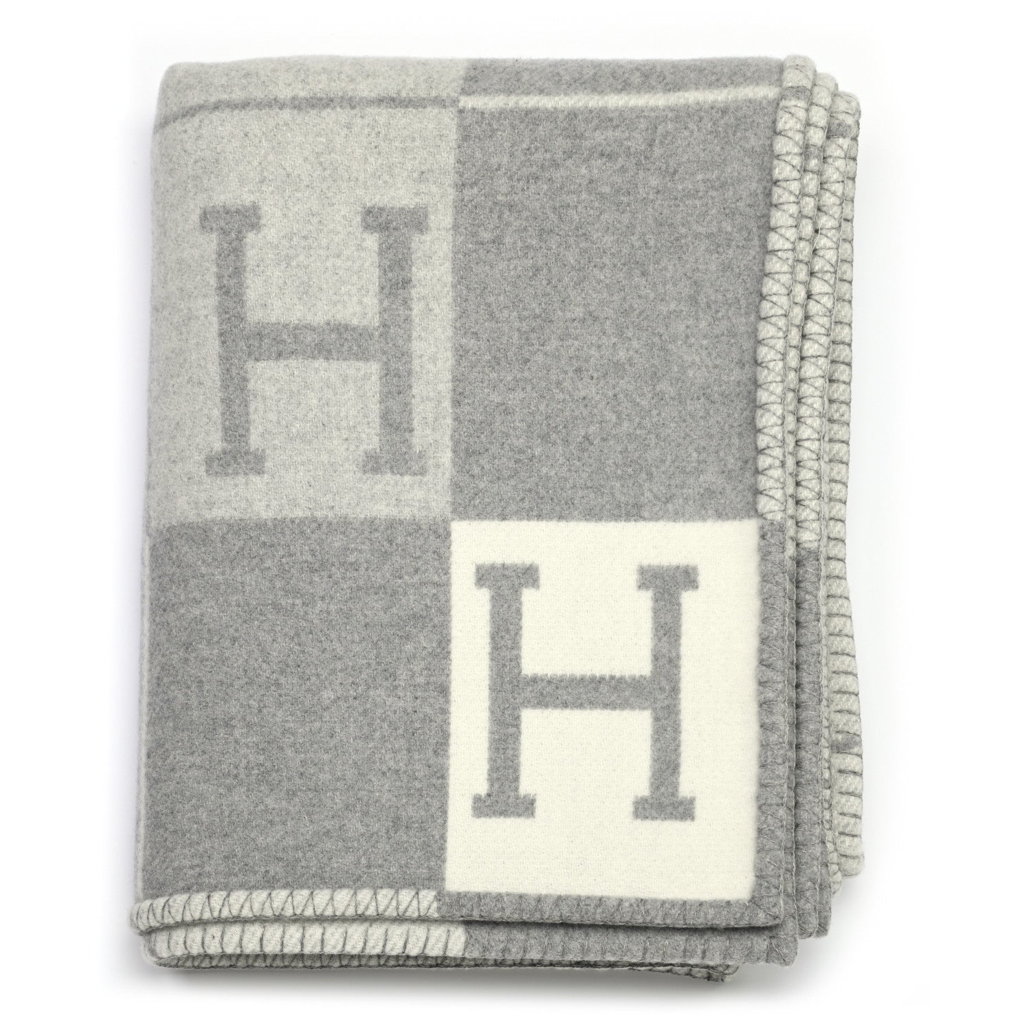 Hermes Wool Cashmere Avalon III Blanket Ecru Gris Clair 1 of 3
