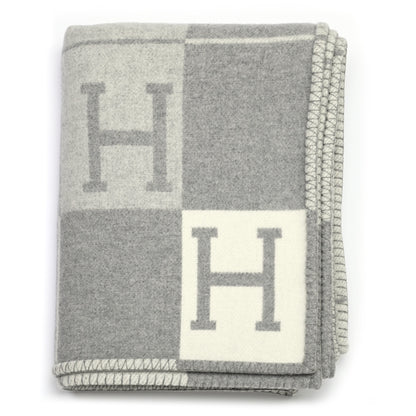 Hermes Wool Cashmere Avalon III Blanket Ecru Gris Clair 1 of 3