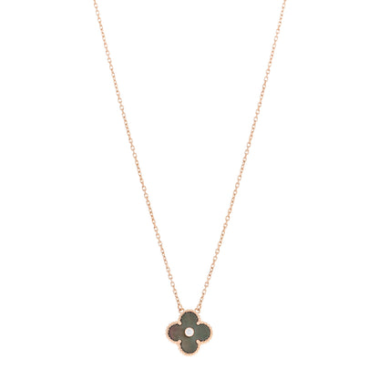 Van Cleef & Arpels 18K Rose Gold Diamond Grey Mother of Pearl Vintage Alhambra Pendant Necklace 1 of 6