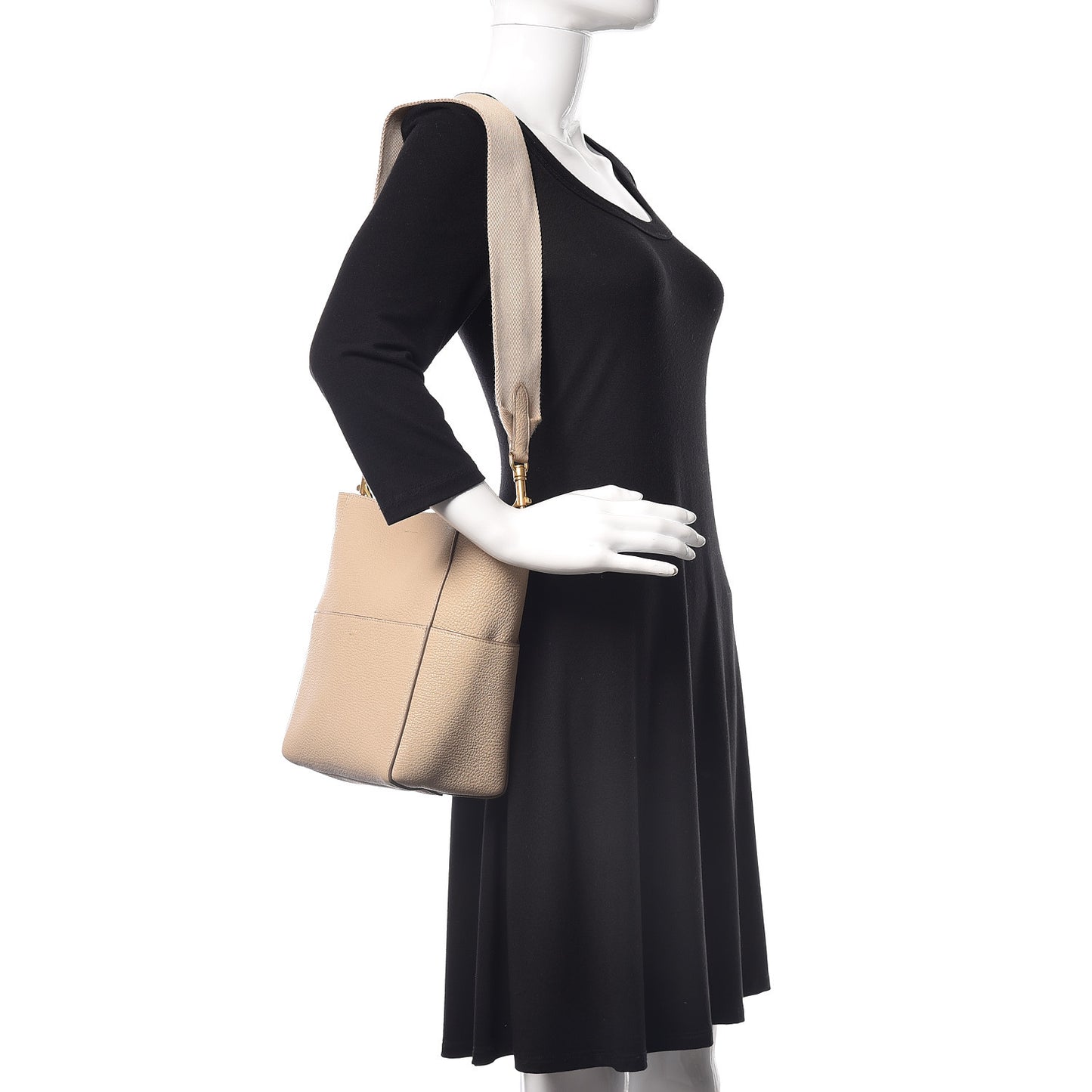 Soft Grained Calfskin Sangle Bucket Bag Dune