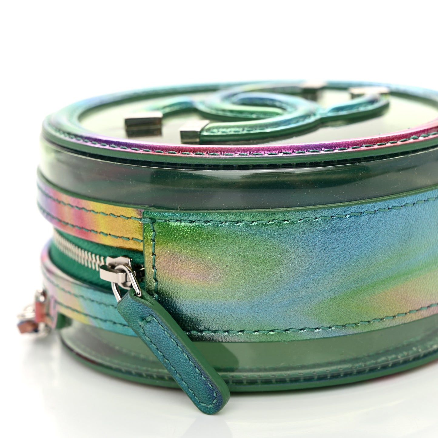 PVC Calfskin Lambskin Quilted Round Filigree Clutch With Chain Green