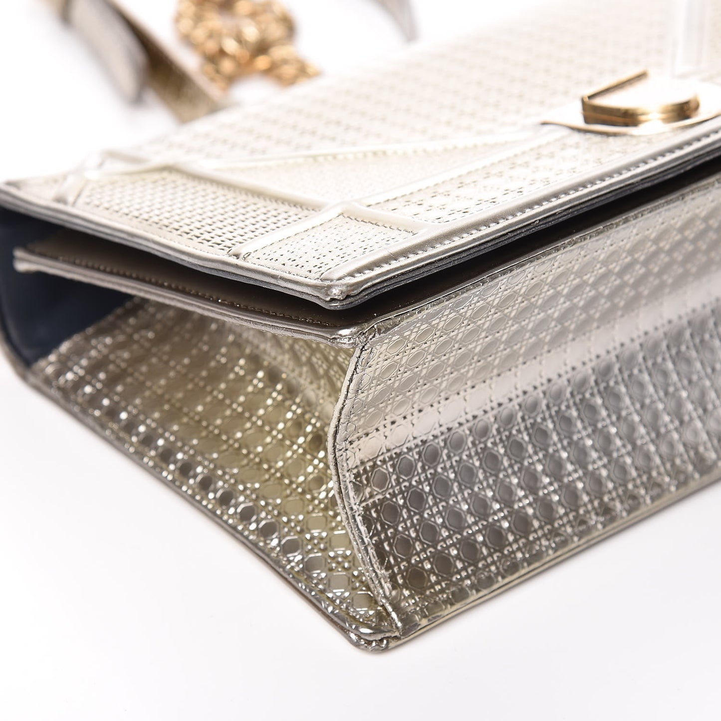 Metallic Patent Micro-Cannage Medium Diorama Flap Bag Gold
