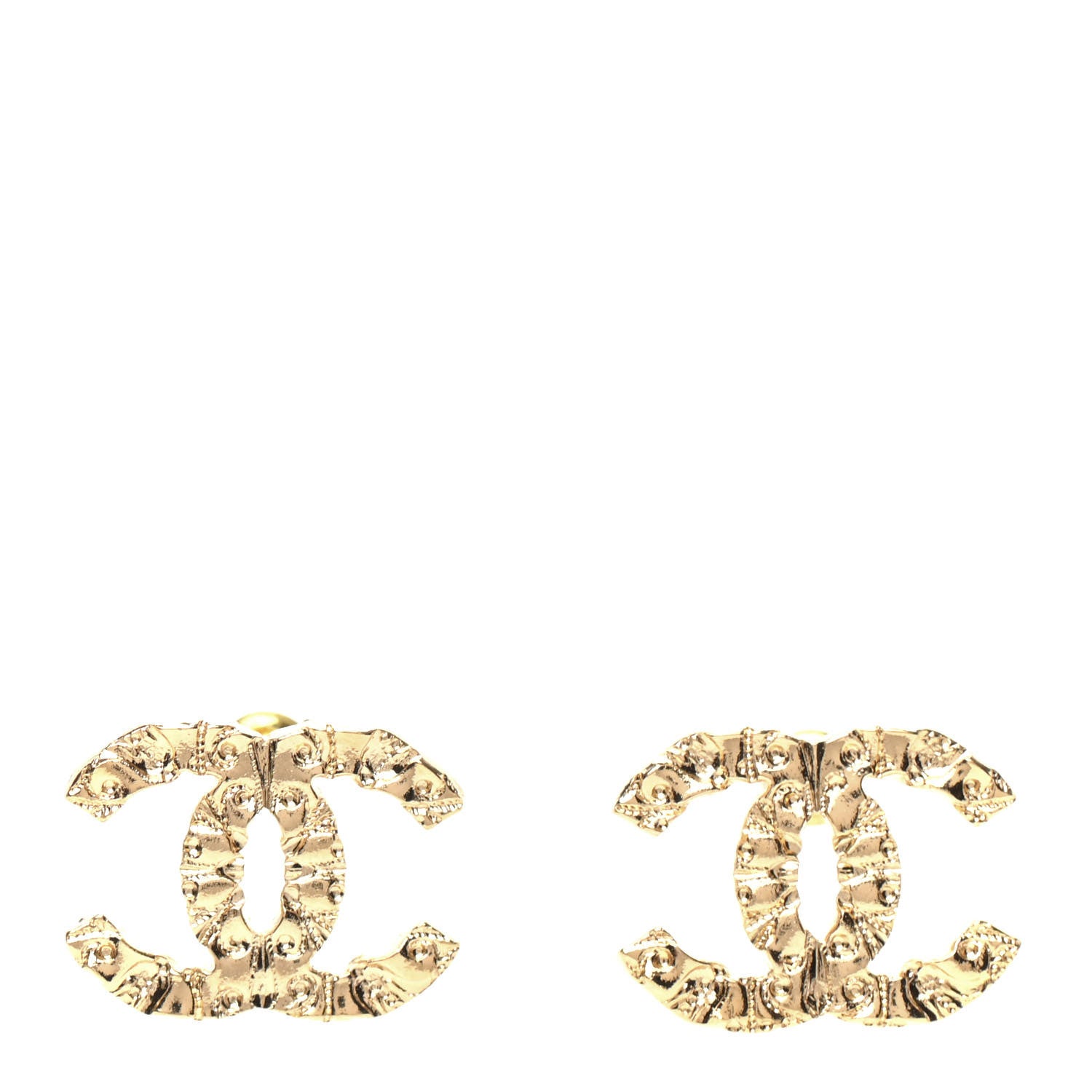 Chanel Metal Textured CC Earrings Gold 1 of 5