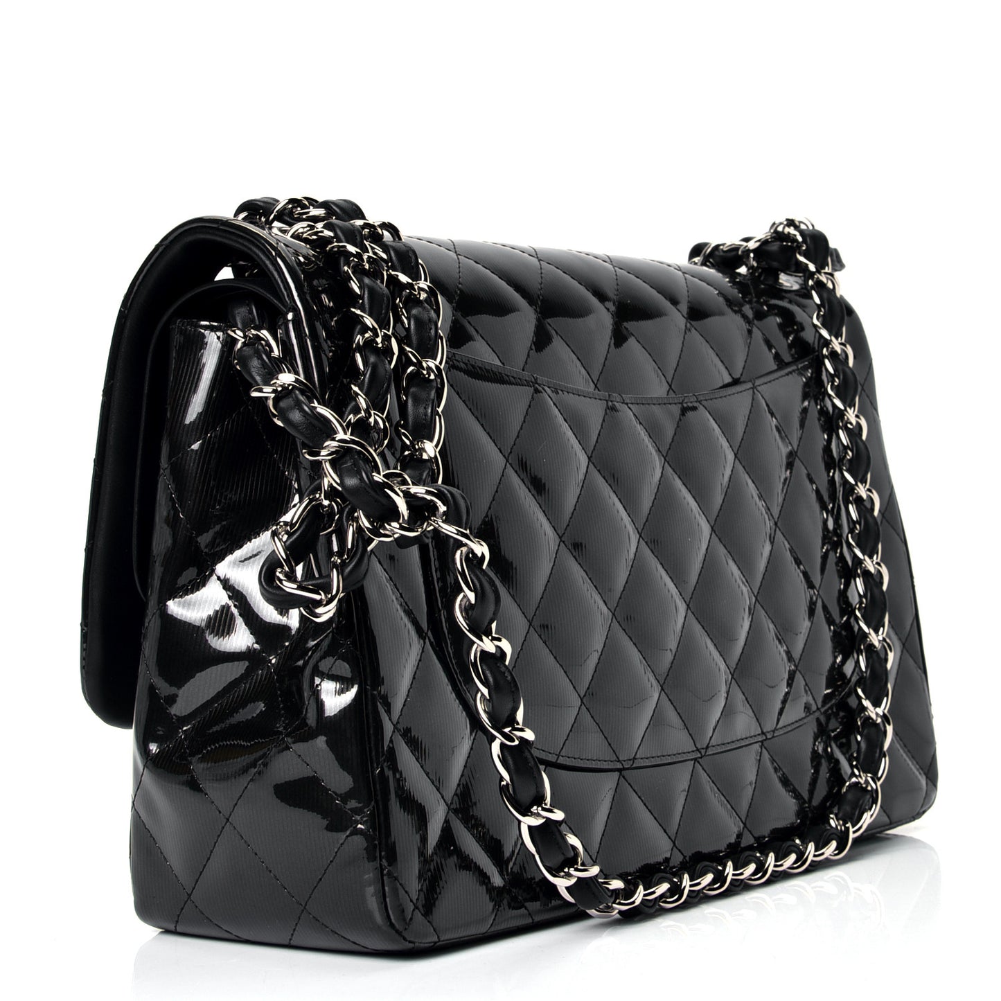 Striated Patent Quilted Jumbo Double Flap Black