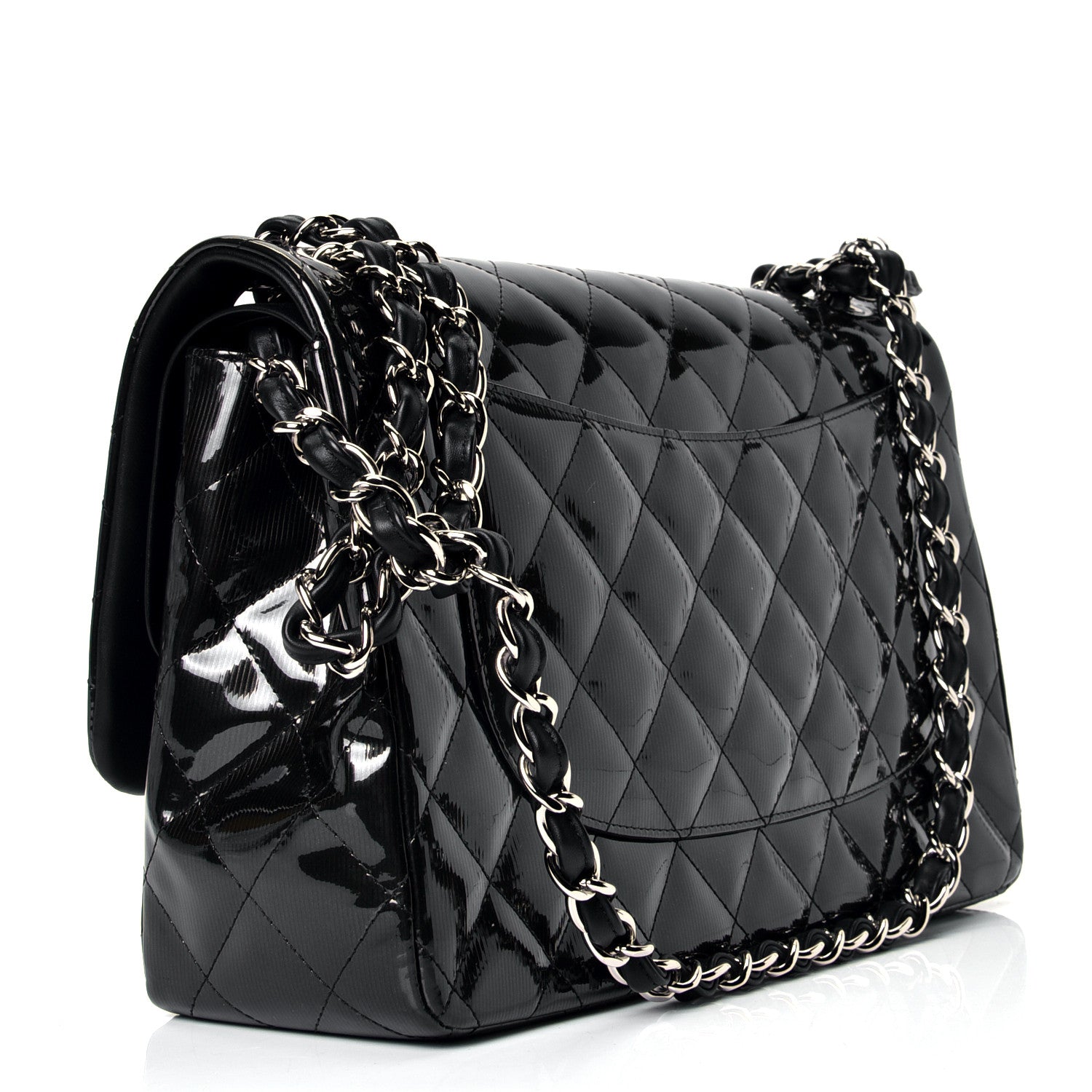 Chanel Striated Patent Quilted Jumbo Double Flap Black 2 of 4