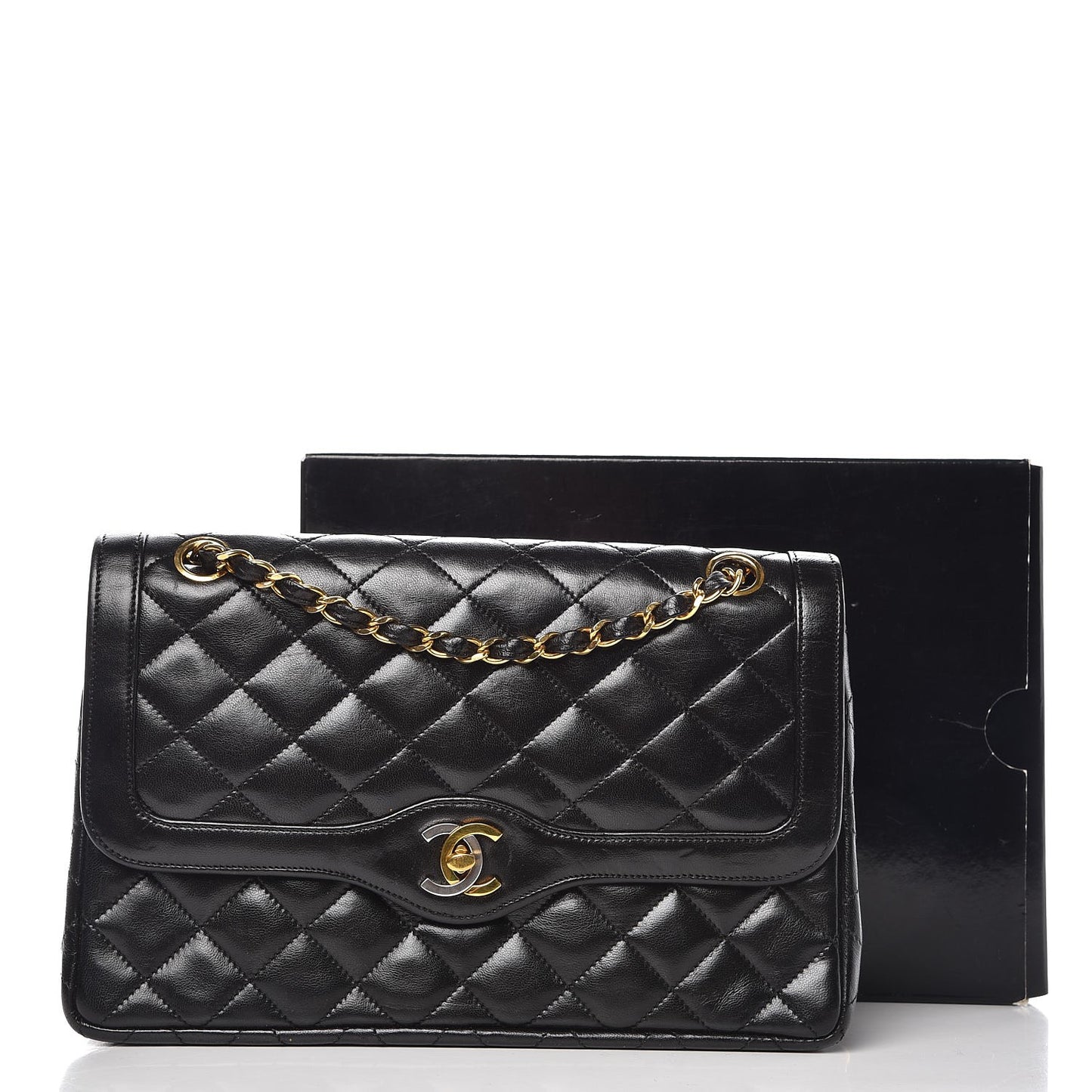 Lambskin Quilted Medium Double Flap Black