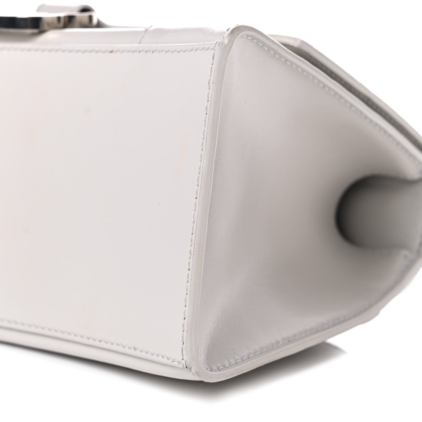 Shiny Box Calfskin Small Hourglass Top Handle Bag Chalky White