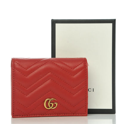 Gucci Calfskin Matelasse GG Marmont Card Case Wallet Hibiscus Red 9 of 9