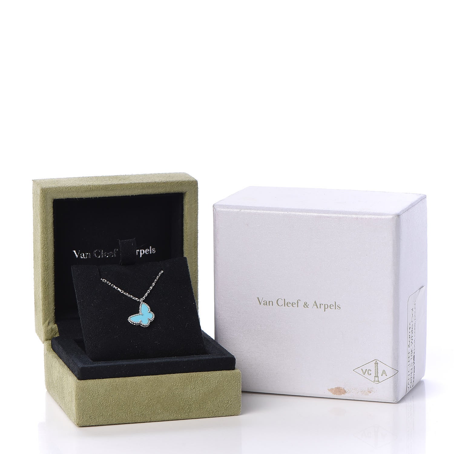Van Cleef & Arpels 18K White Gold Turquoise Sweet Alhambra Butterfly Pendant Necklace 8 of 8