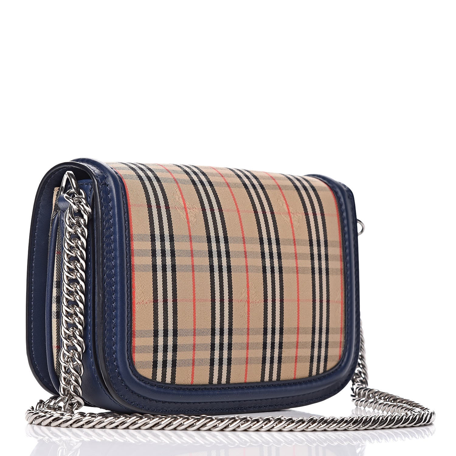 Burberry Smooth Calfskin 1983 Knight Check Grommet Chain Shoulder Bag Ink Blue 3 of 9