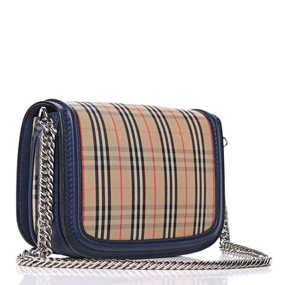 Burberry Smooth Calfskin 1983 Knight Check Grommet Chain Shoulder Bag Ink Blue 3 of 9