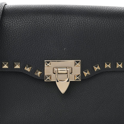 Valentino Garavani Pebbled Calfskin Medium Rockstud Flap Saddle Bag Black 12 of 12