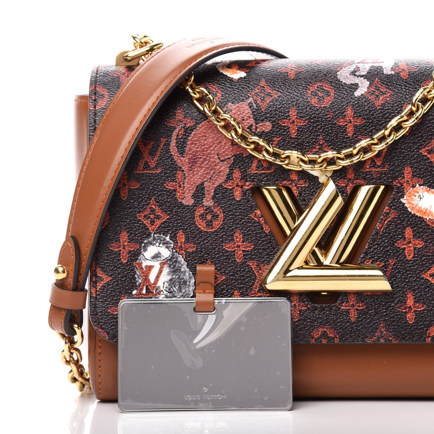 Louis Vuitton Calfskin Catogram Twist Shoulder Bag MM Marron 13 of 15