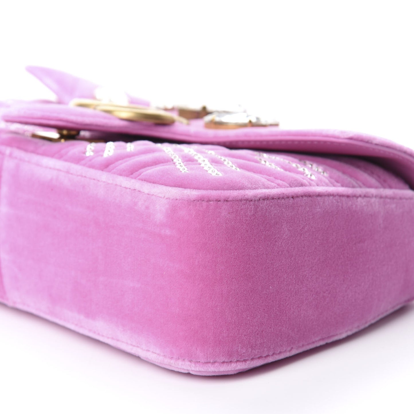 Velvet Matelasse Marquise Crystals Embroidered Small GG Marmont Shoulder Bag Malva
