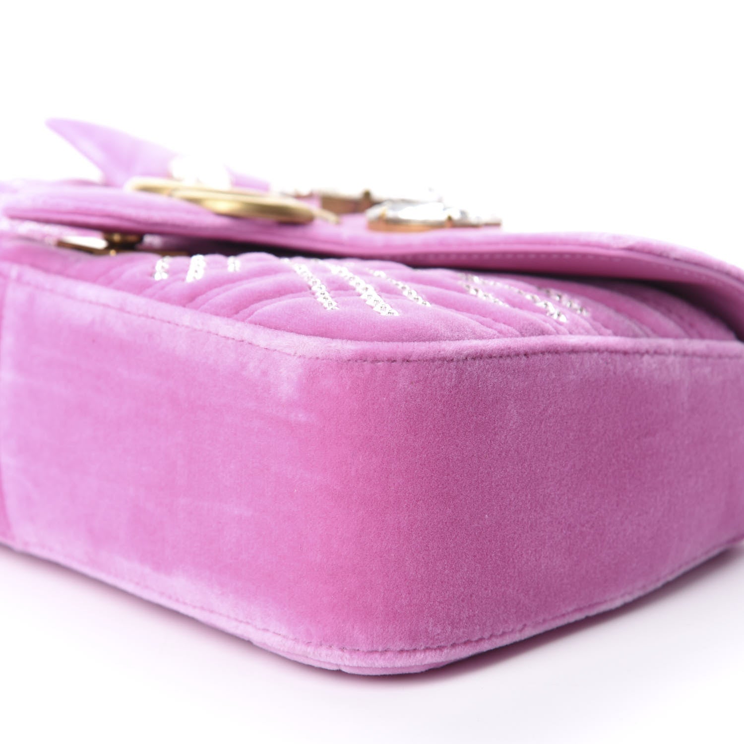Gucci Velvet Matelasse Marquise Crystals Embroidered Small GG Marmont Shoulder Bag Malva 7 of 10