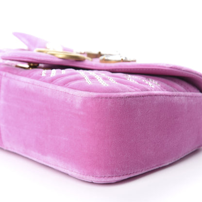 Gucci Velvet Matelasse Marquise Crystals Embroidered Small GG Marmont Shoulder Bag Malva 7 of 10