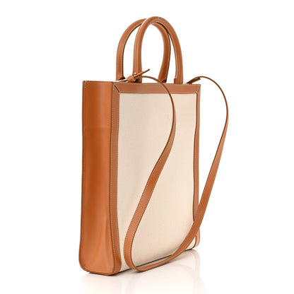 Celine Canvas Calfskin Logo Print Small Vertical Cabas Natural Tan 3 of 11