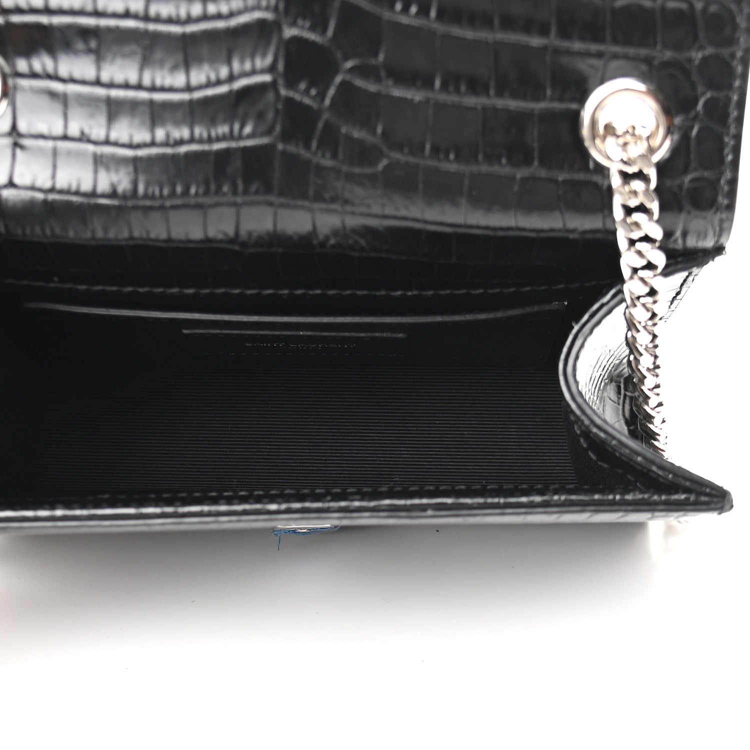 Saint Laurent Calfskin Crocodile Embossed Small Classic Monogram Kate Tassel Satchel Black 5 of 8