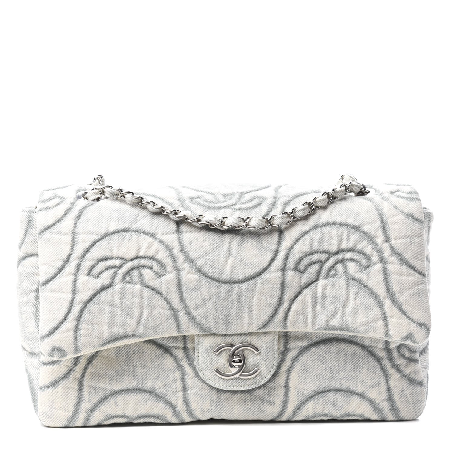 Chanel Denim Embossed CC Logo Print Jumbo Single Flap Blue 1 of 10