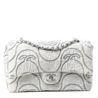Chanel Denim Embossed CC Logo Print Jumbo Single Flap Blue 1 of 10