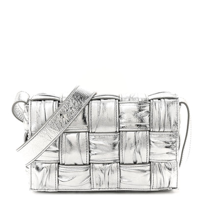 Bottega Veneta Metallic Calfskin Intreccio Plisse Small Cassette Crossbody Bag Silver 1 of 9