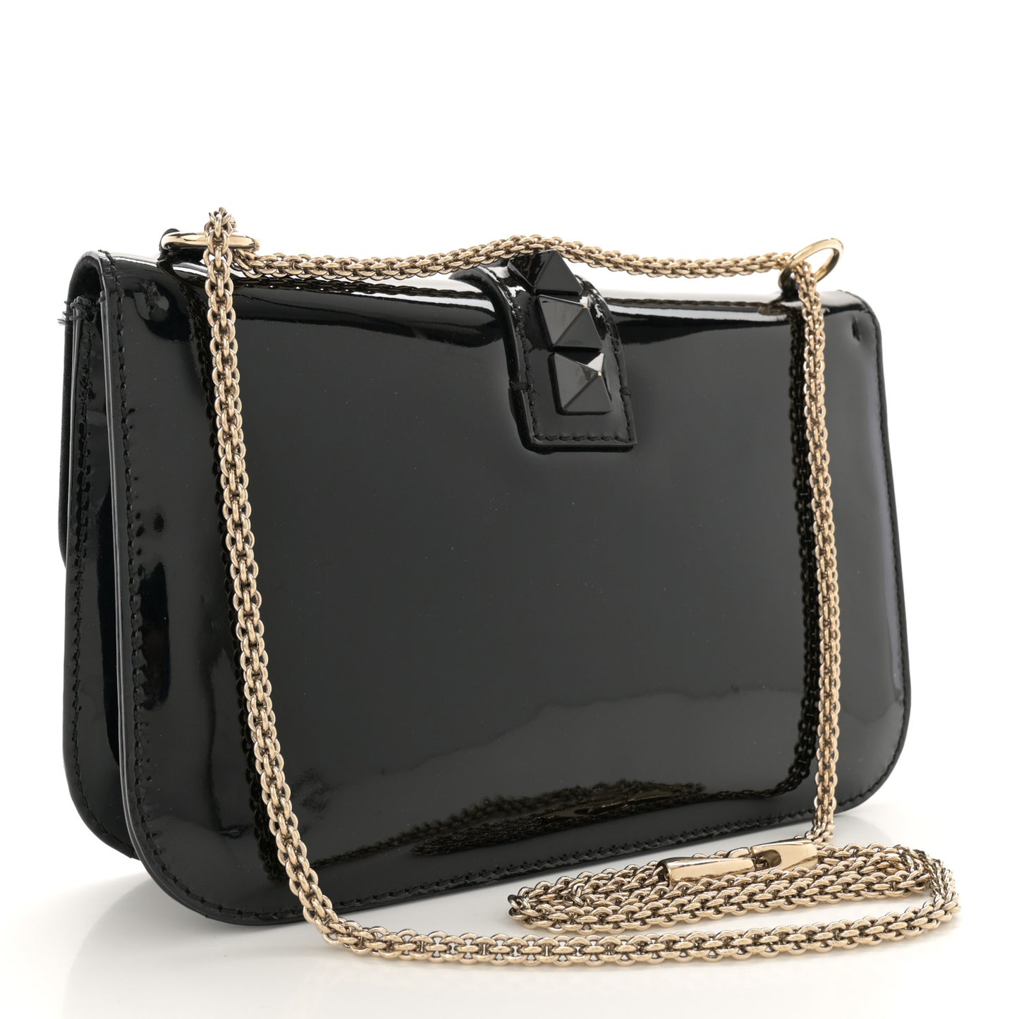 Patent Medium Glam Lock Rockstud Flap Black