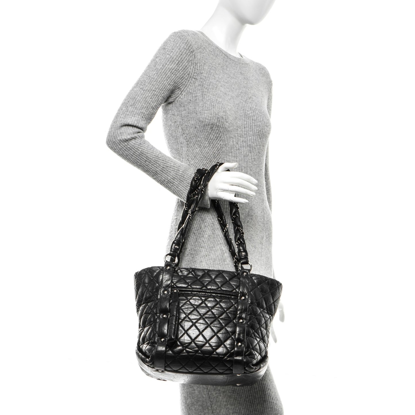 Distressed Lambskin Vintage Ligne Lady Braid Tote Black