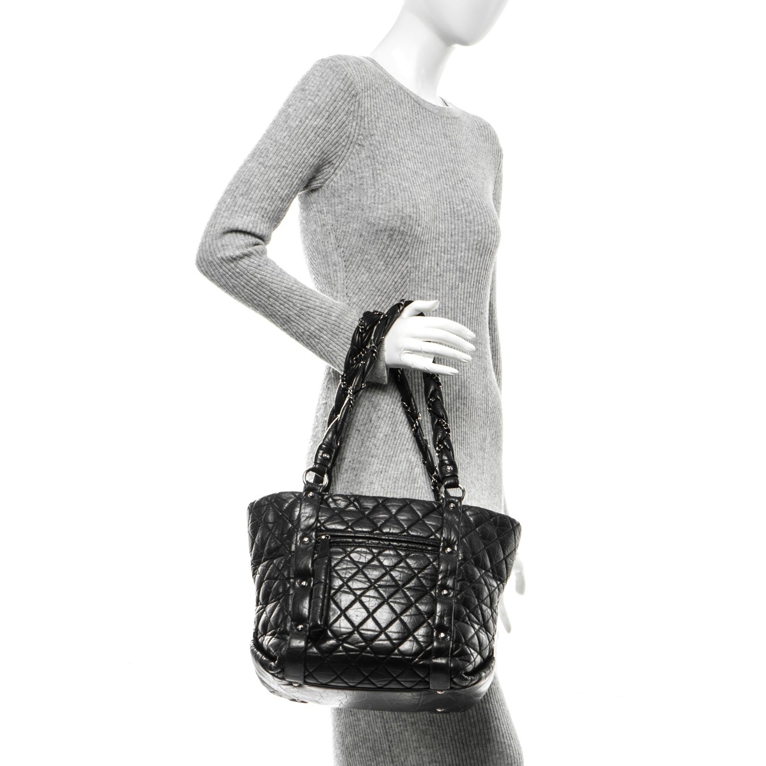 Chanel Distressed Lambskin Vintage Ligne Lady Braid Tote Black 2 of 7