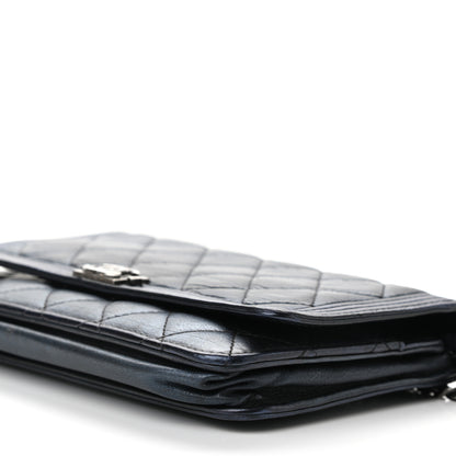 Chanel Metallic Calfskin Quilted Boy Wallet On Chain WOC Navy Blue 10 of 11