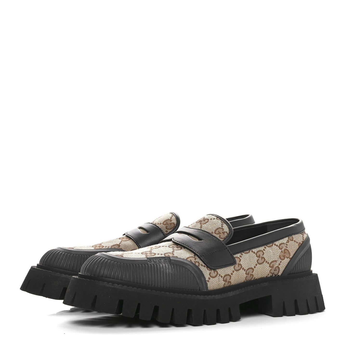 GG Monogram Miro Soft Calfskin Platform Loafers 39.5 Beige Ebony Black