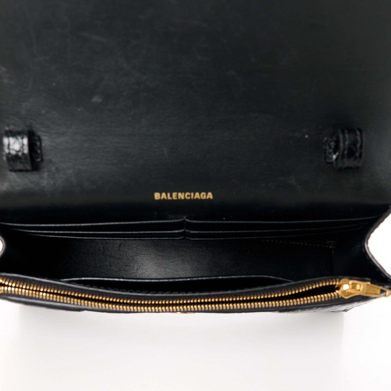 Balenciaga Shiny Calfskin Crocodile Embossed Hourglass Chain Bag Black 5 of 10