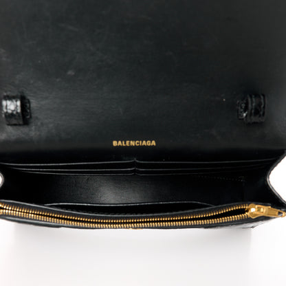 Balenciaga Shiny Calfskin Crocodile Embossed Hourglass Chain Bag Black 5 of 10