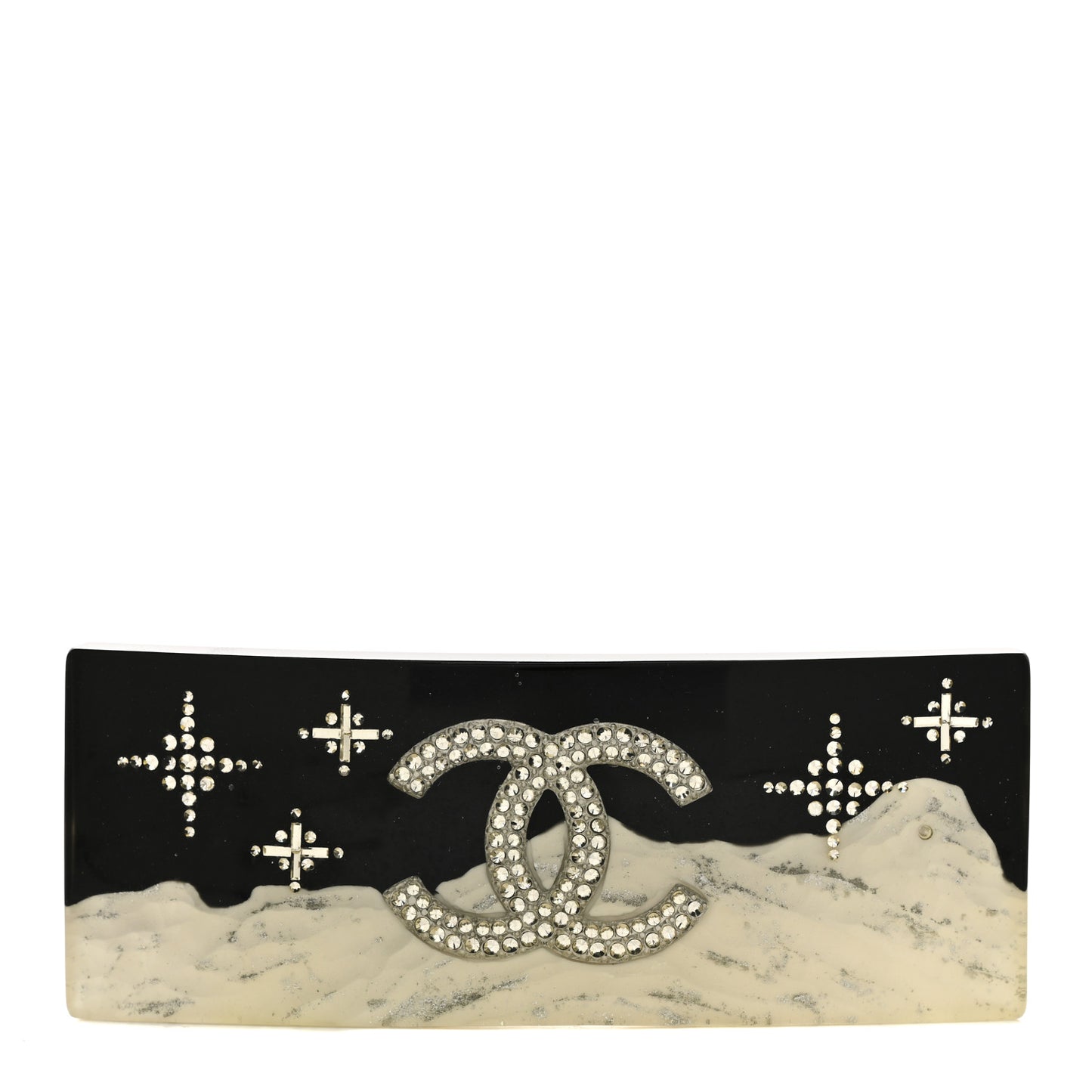 Resin Crystal CC Mountain Barrette Black White