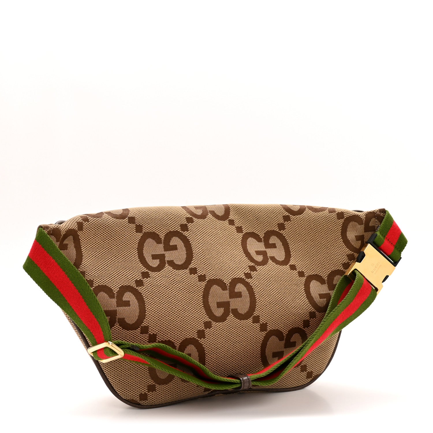 Gucci Monogram Jumbo GG Textured Dollar Calfskin Web Belt Bag Camel Ebony New Acero 3 of 11