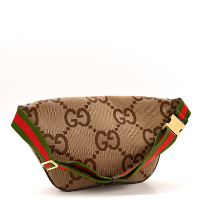 Gucci Monogram Jumbo GG Textured Dollar Calfskin Web Belt Bag Camel Ebony New Acero 3 of 11