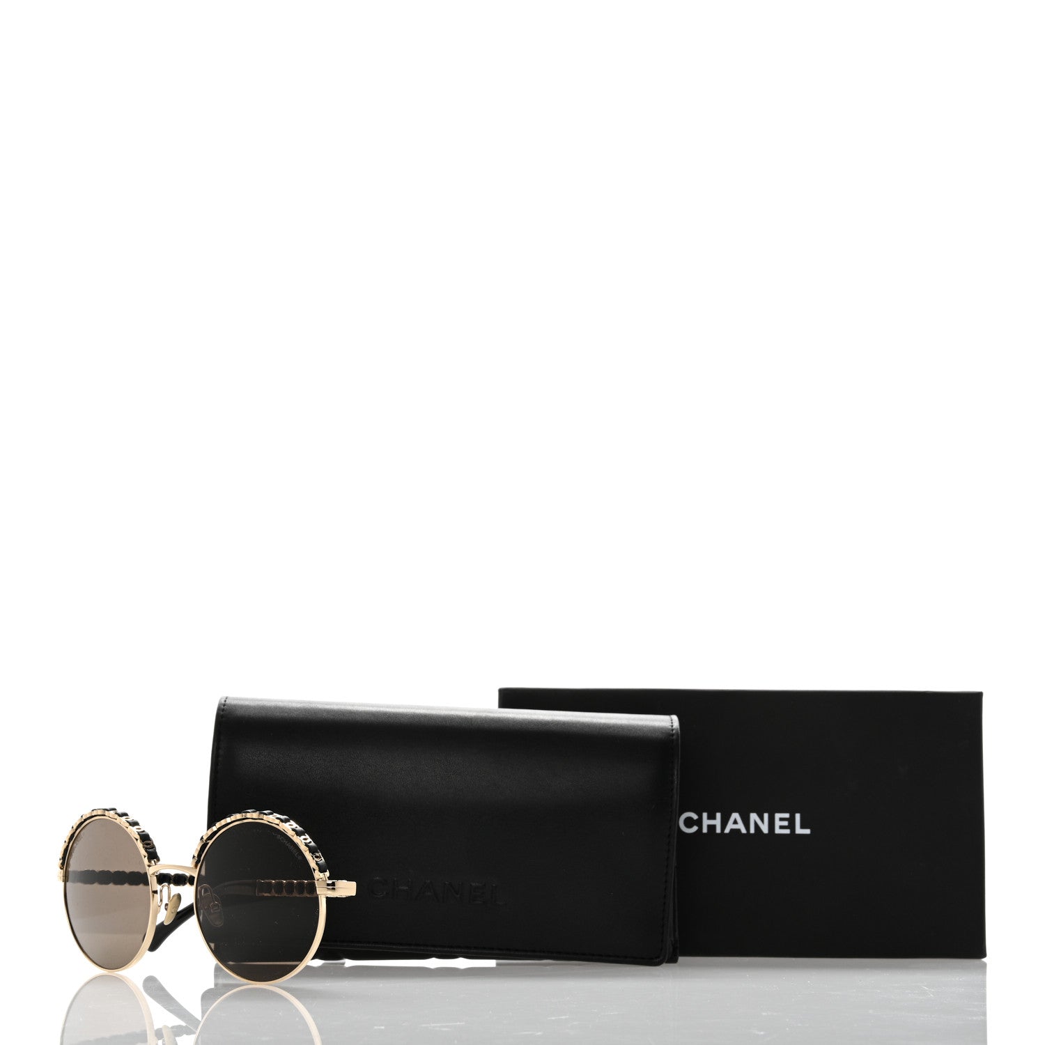 Chanel Metal Calfskin Round Chain Sunglasses Black 9 of 9
