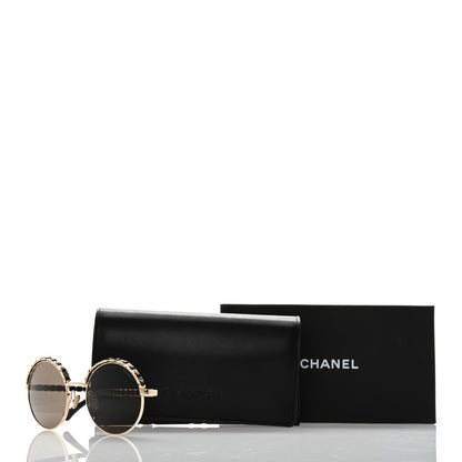 Chanel Metal Calfskin Round Chain Sunglasses Black 9 of 9