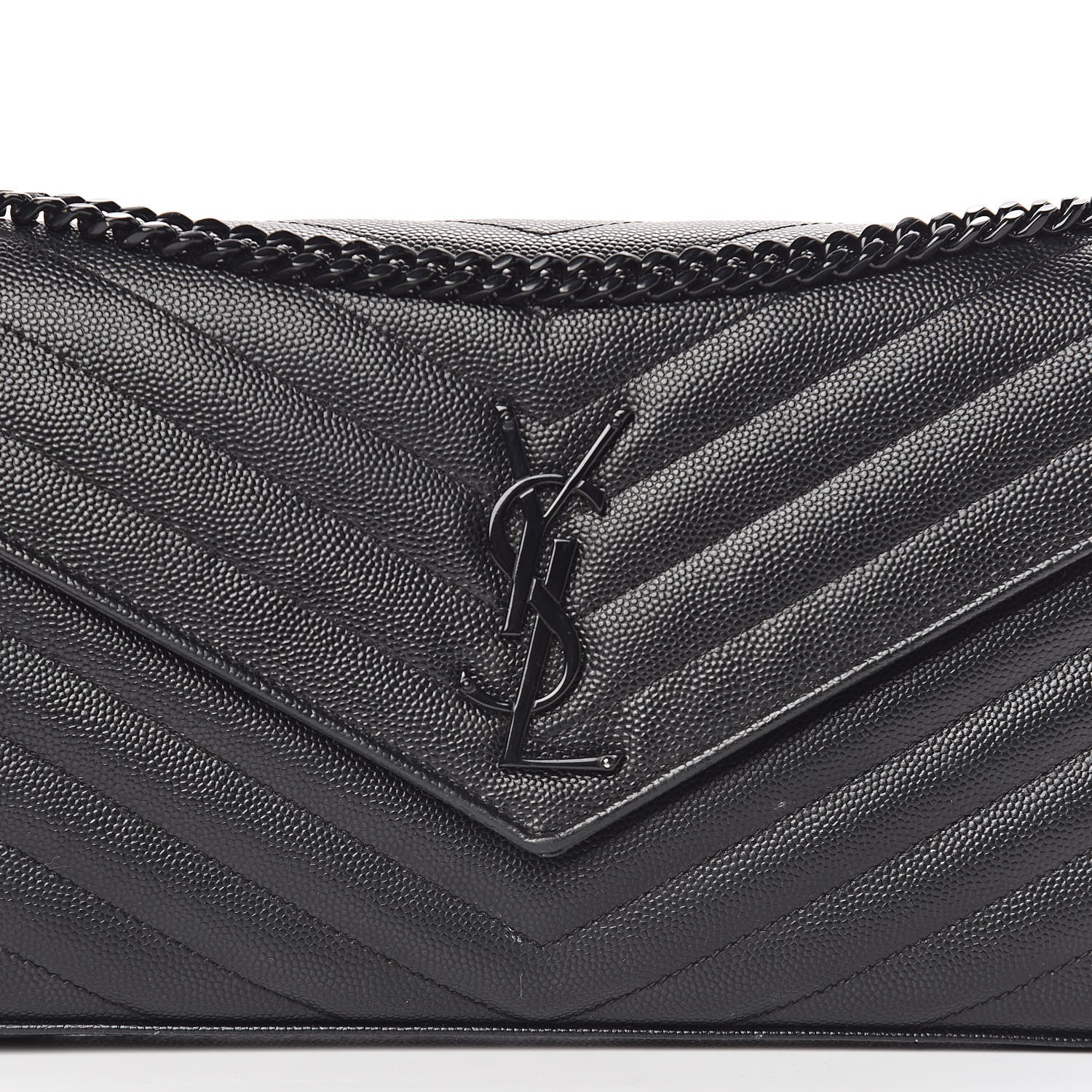 Saint Laurent Grain De Poudre Matelasse Chevron Monogram Chain Wallet Black 9 of 10
