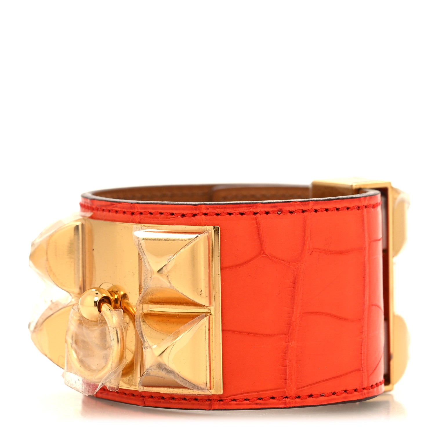Hermes Matte Alligator Collier De Chien CDC Bracelet S Orange Poppy 1 of 5