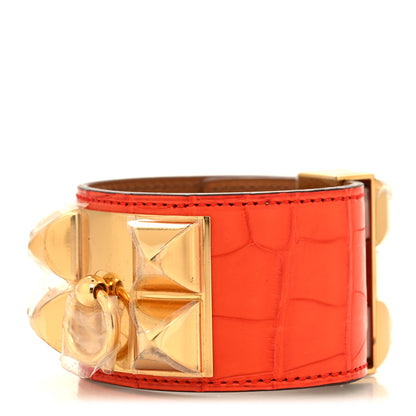 Hermes Matte Alligator Collier De Chien CDC Bracelet S Orange Poppy 1 of 5