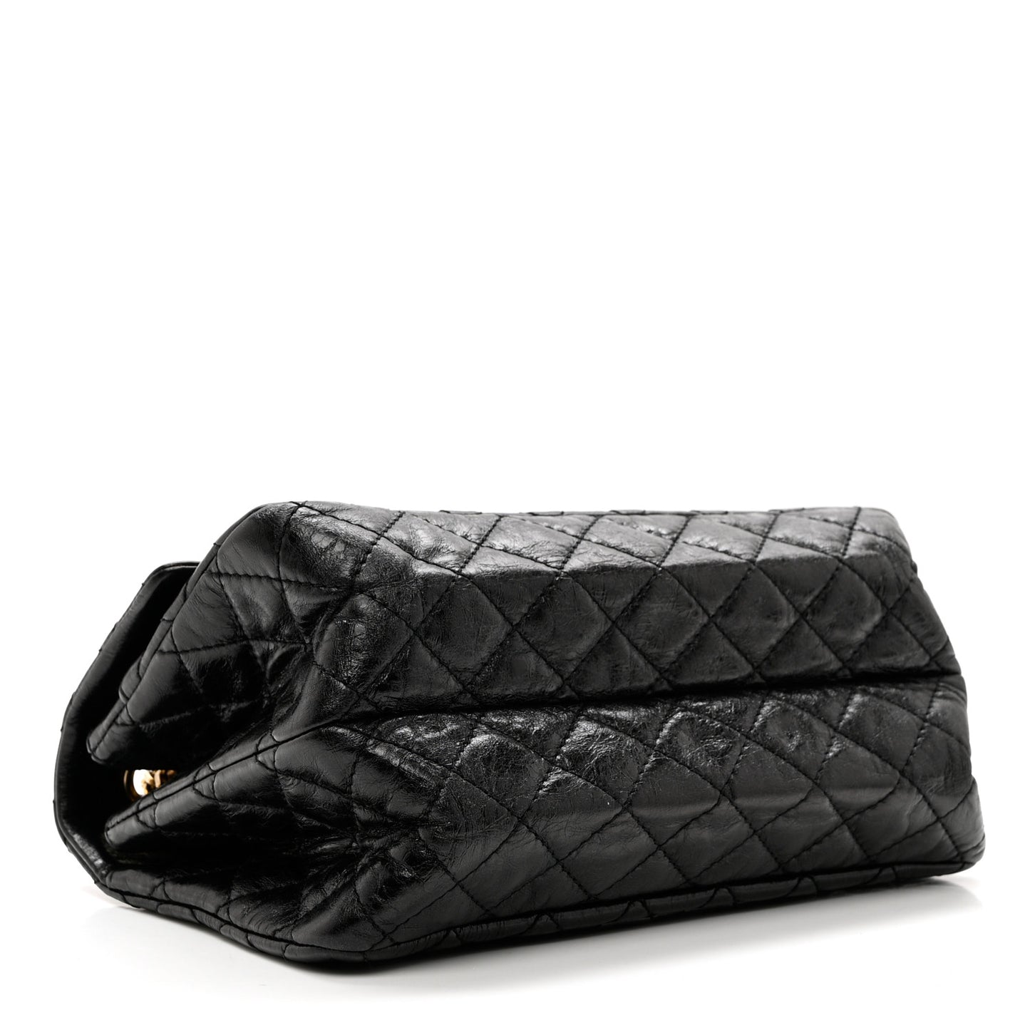 Glazed Aged Calfskin Quilted Accordion Reissue 2.55 Flap Black
