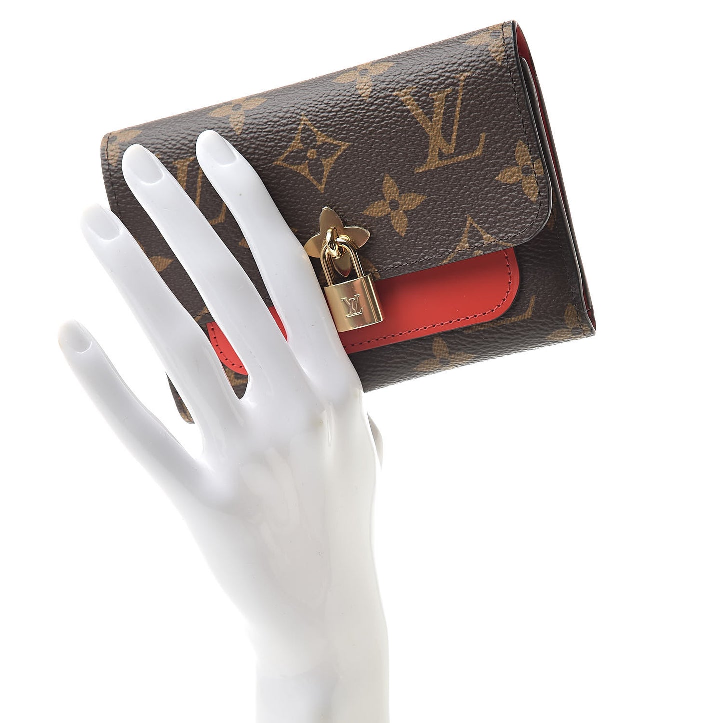 Monogram Flower Lock Compact Wallet Coquelicot