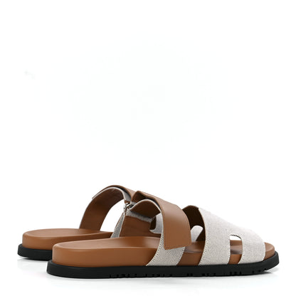 Hermes Toile De Coton Veau Lisse Mens Chypre Sandals 45 Prunoir Naturel 4 of 9