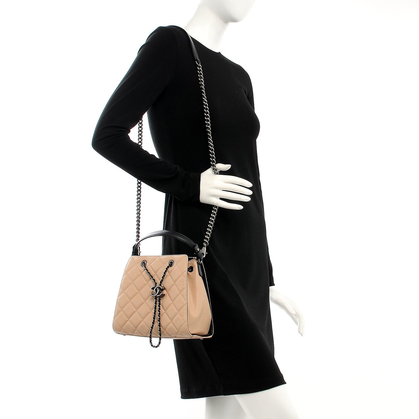 Caviar Quilted Small CC Bucket Bag Beige