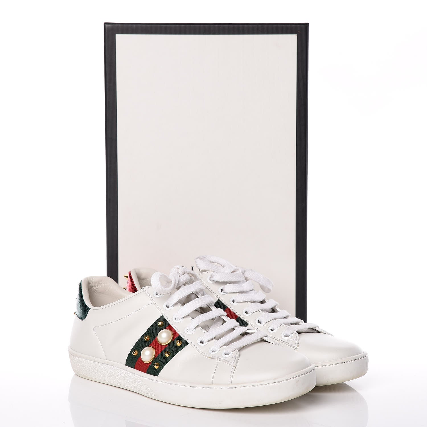 Gucci Calfskin Web Pearl Studded Ace Sneakers 36 White 10 of 10