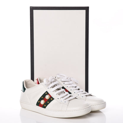 Gucci Calfskin Web Pearl Studded Ace Sneakers 36 White 10 of 10