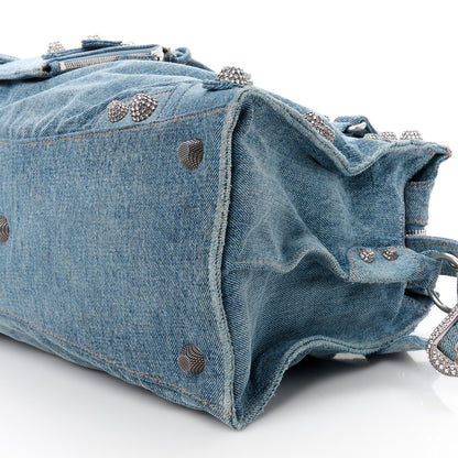 Balenciaga Washed Frayed Denim Crystal Neo Cagole City Handbag Blue 14 of 14