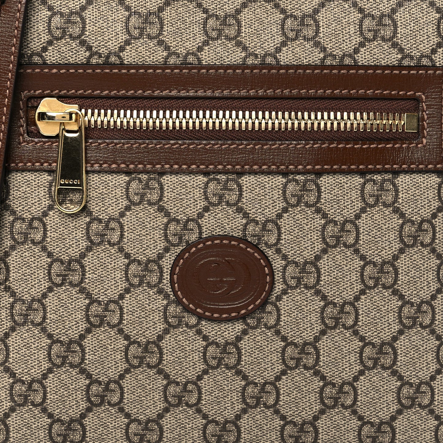 GG Supreme Monogram Azalea Calfskin Retro Interlocking G Flat Messenger Bag Beige Ebony Brown Sugar