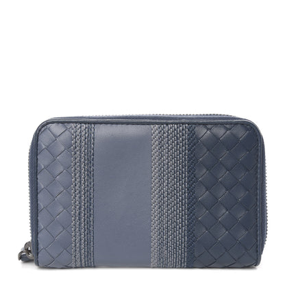 Bottega Veneta Nappa Embroidered Zip Around Wallet Krim Denim 1 of 6