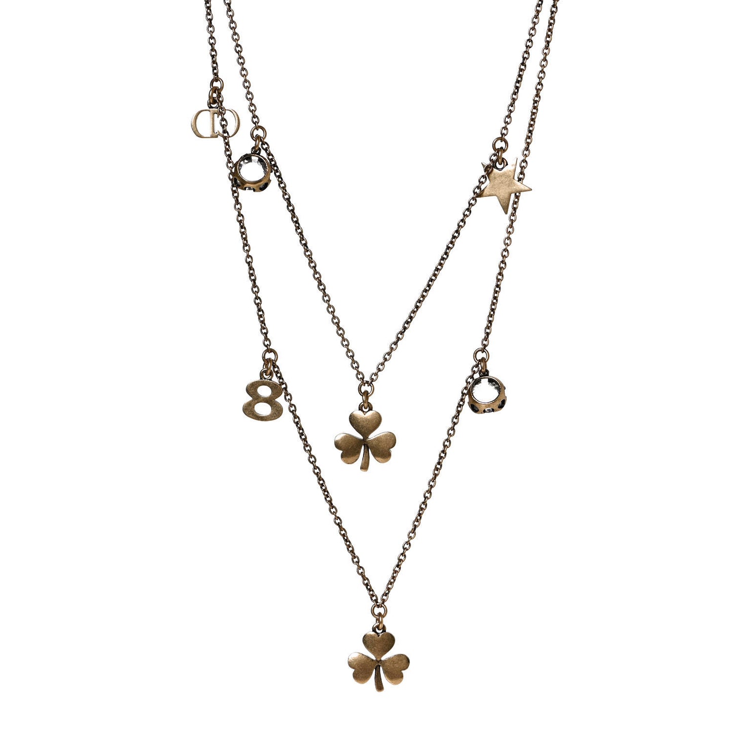 Metal Multi Charms Long Necklace Aged Gold